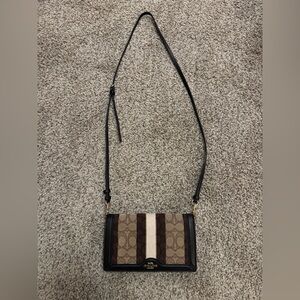 Coach Signature Stripe Crossbody Bag in Brown and Black